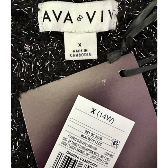 Ava & Viv Sweater Womens Black Sparkly size X 14W New Fuzzy V-Neck - Picture 4 of 5